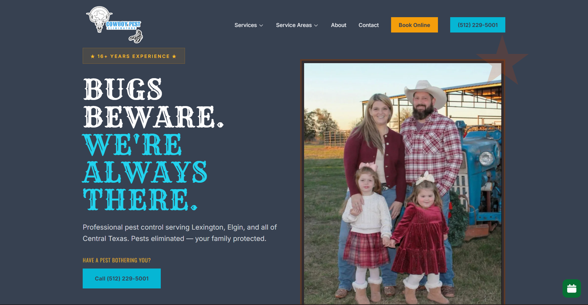 Cowboy Pest Eliminators custom website homepage